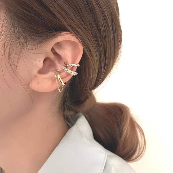 【3点セット】イヤーカフ ピアス穴不要！揺れるチェーンが可愛い金属アレルギー対応アクセサリー |  | 12