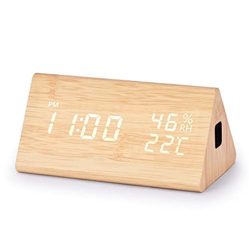 人気の新作 U-pick デジタル時計 LED時 明るさ調整 音感センサー 設定が簡単 大音量 USB給電 木目調 日付 温湿度 置き時計 目覚まし時計 目覚まし時計