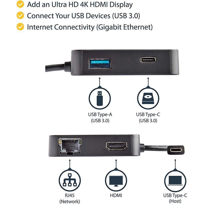 【数量は多】 StarTech.com USB Type-C接続マルチアダプタ 1x 4K HDMI/ 1x ギガビット有線LAN/ 1x USB-C/