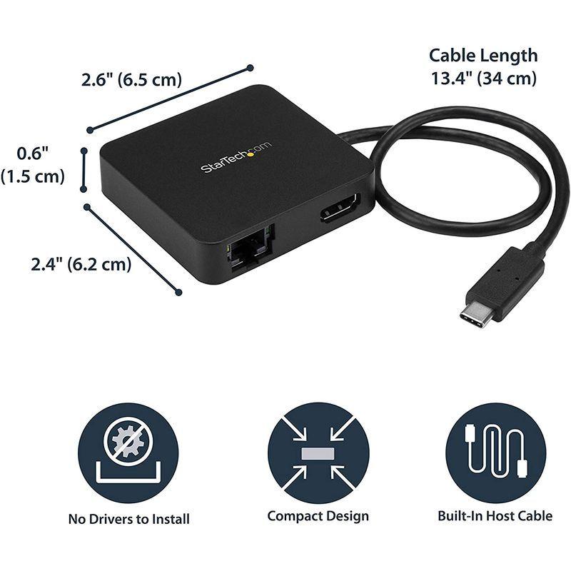 【数量は多】 StarTech.com USB Type-C接続マルチアダプタ 1x 4K HDMI/ 1x ギガビット有線LAN/ 1x USB-C/