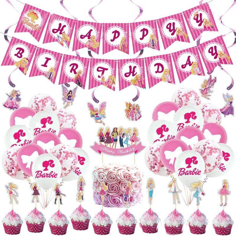 新品本物 子供 可愛い ピンク 人形 セット パーティー 飾り付け 誕生日 バービー 女の子 ケーキ バナー ガーランド birthday happy  ガーランド - jarquifar.com