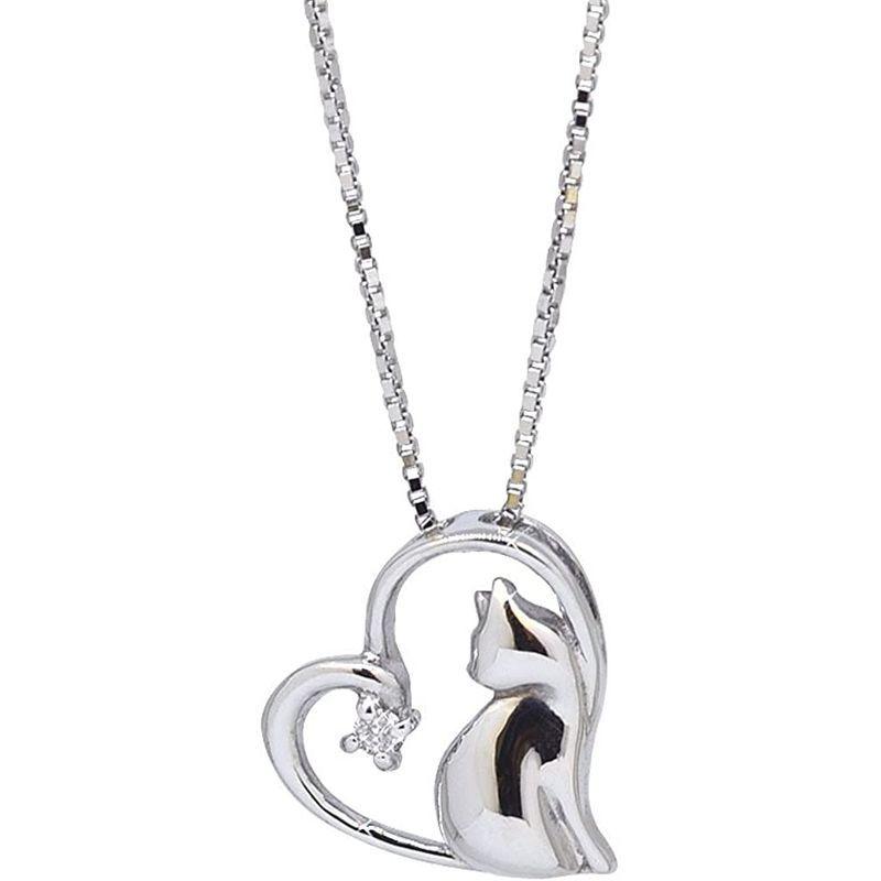 四葉のクローバー ダイヤモンドネックレス 40cm 10金 猫 ネックレス ハート 10k K10 ホワイトゴールド 4月 誕生石 ネコ ね ダイヤモンドネックレス 40cm 10金 猫 ネックレス ハート 10k K10 ホワイトゴールド 4月 誕生石 ネコ ね