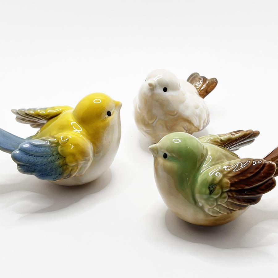 小鳥　陶器製　置物　ソルト＆ペッパー　ラインストーン付き　2点セット品 小鳥 置き物 置物 オブジェ 陶器 飾り インテリア 雑貨 かわいい 野鳥