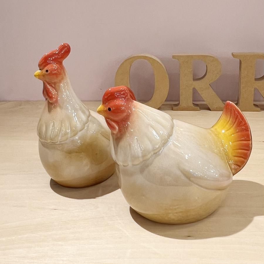 ニワトリ ペアセット 酉年 鳥 鶏 雄鶏 雌鶏 置き物 置物 オブジェ 陶器