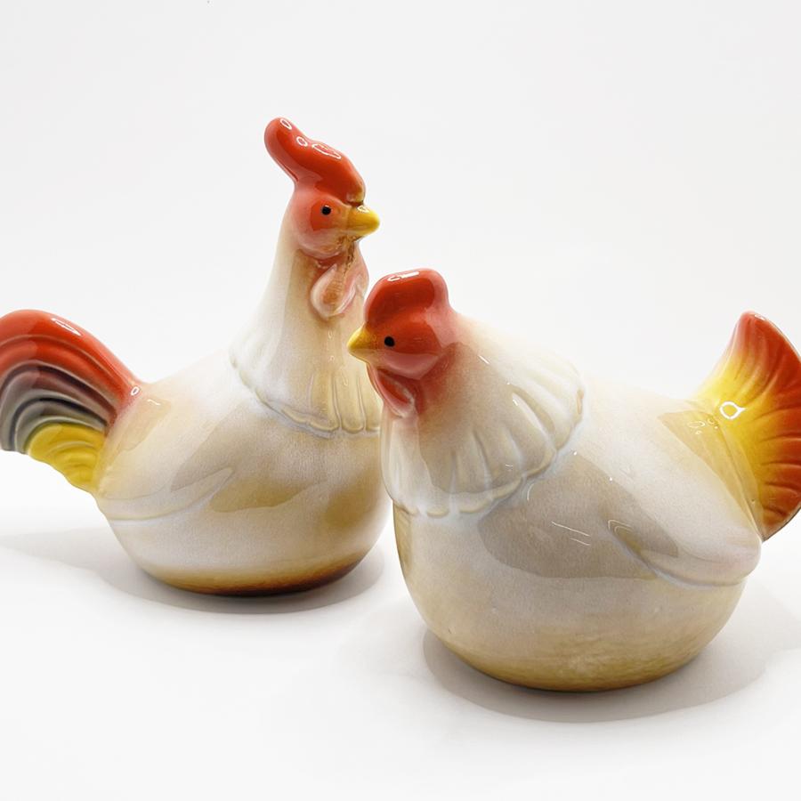 ニワトリ ペアセット 酉年 鳥 鶏 雄鶏 雌鶏 置き物 置物 オブジェ 陶器