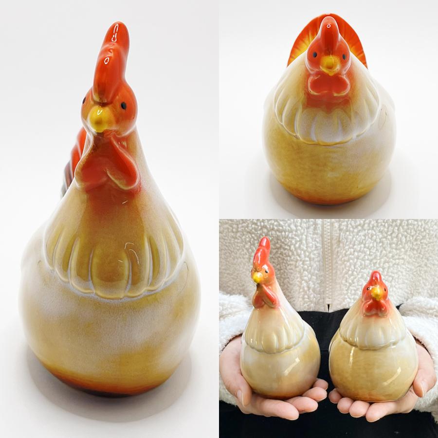 ニワトリ ペアセット 酉年 鳥 鶏 雄鶏 雌鶏 置き物 置物 オブジェ 陶器