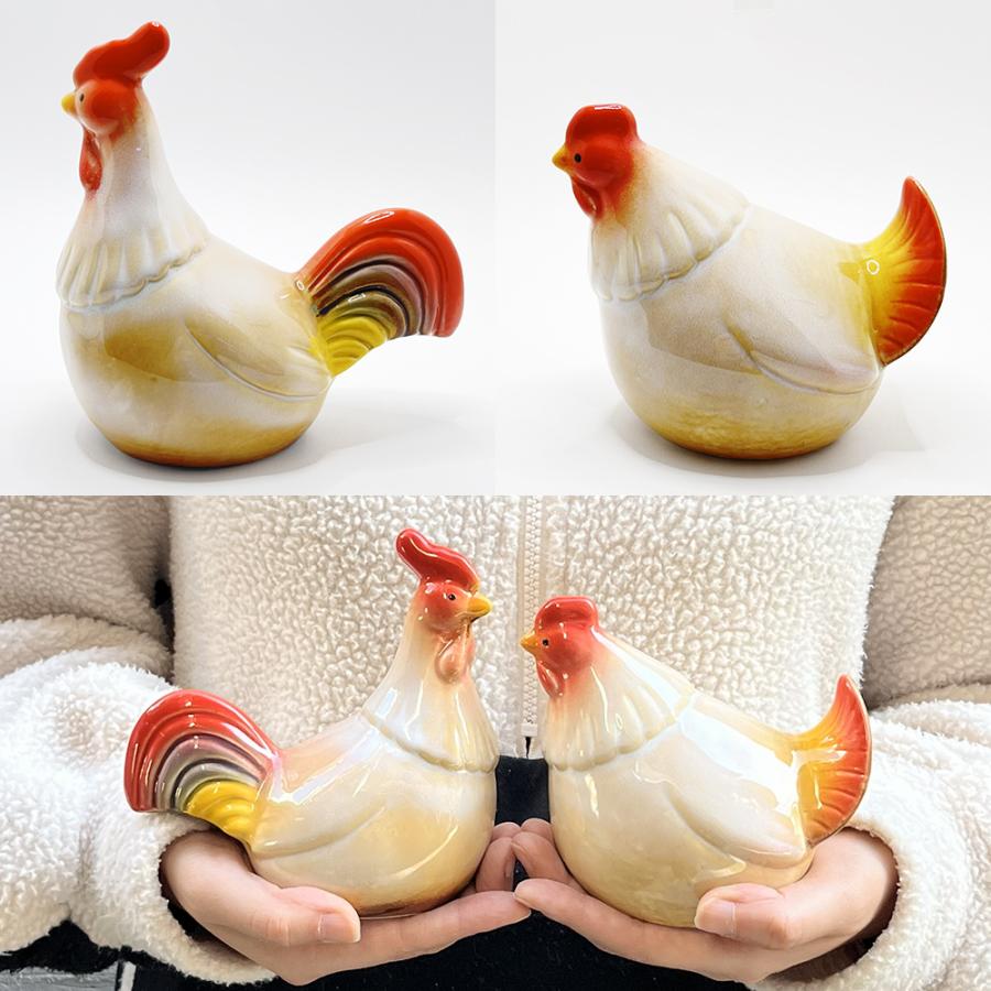 カントリードール　5体セット＋にわとり　ハート付き ニワトリ ペアセット 酉年 鳥 鶏 雄鶏 雌鶏 置き物 置物 オブジェ 陶器