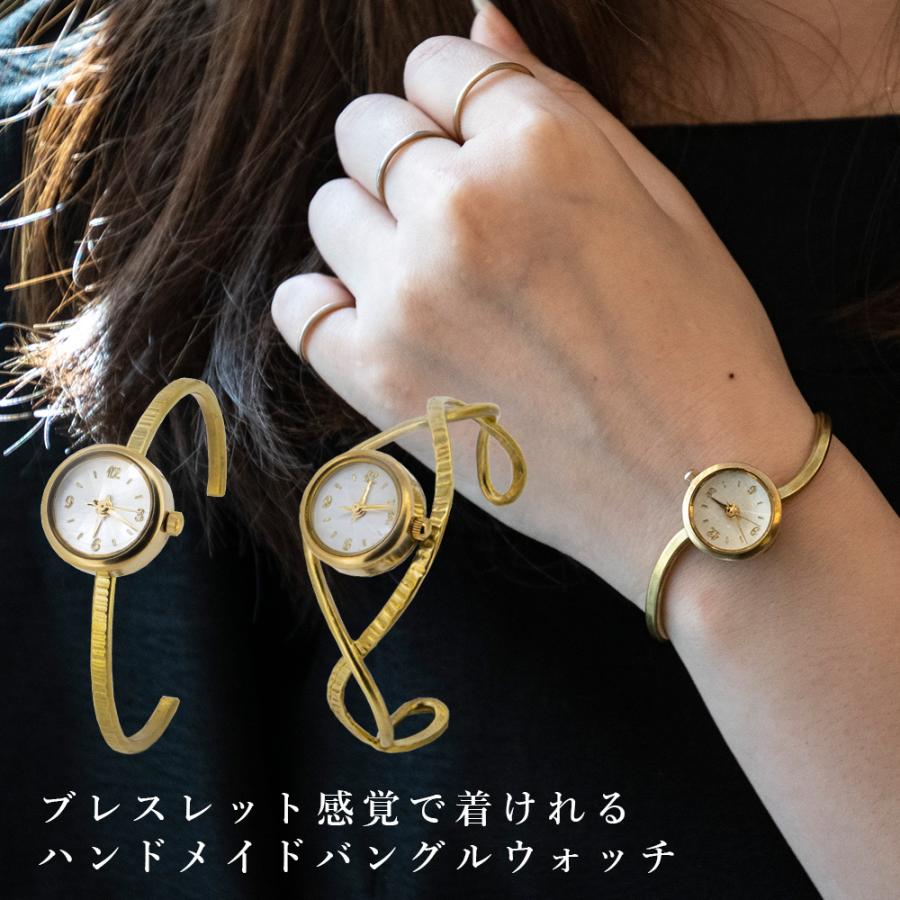 ＼5/1まで限定クーポン配布中／ ＼ポイント10倍／ 日本製 腕時計 レディース バングル ウォッチ ブレスレット クォーツ ゴールド 真鍮 女性 刻印