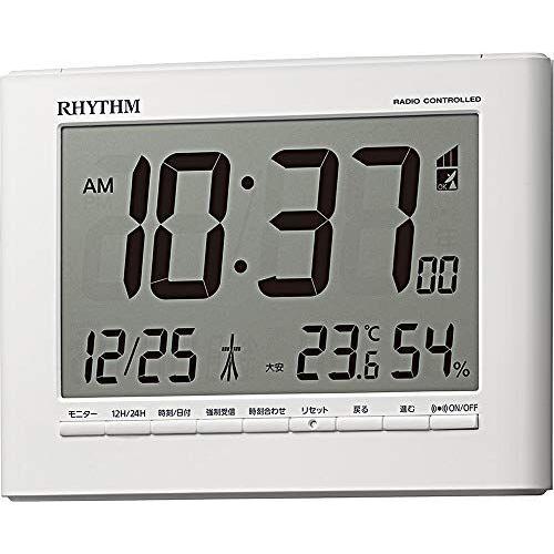 リズム(RHYTHM) 置き時計 ホワイト 12.9x16.9x2.8cm 目覚まし時計 電波 デジタル 温度 湿度 カレンダー 8RZ20