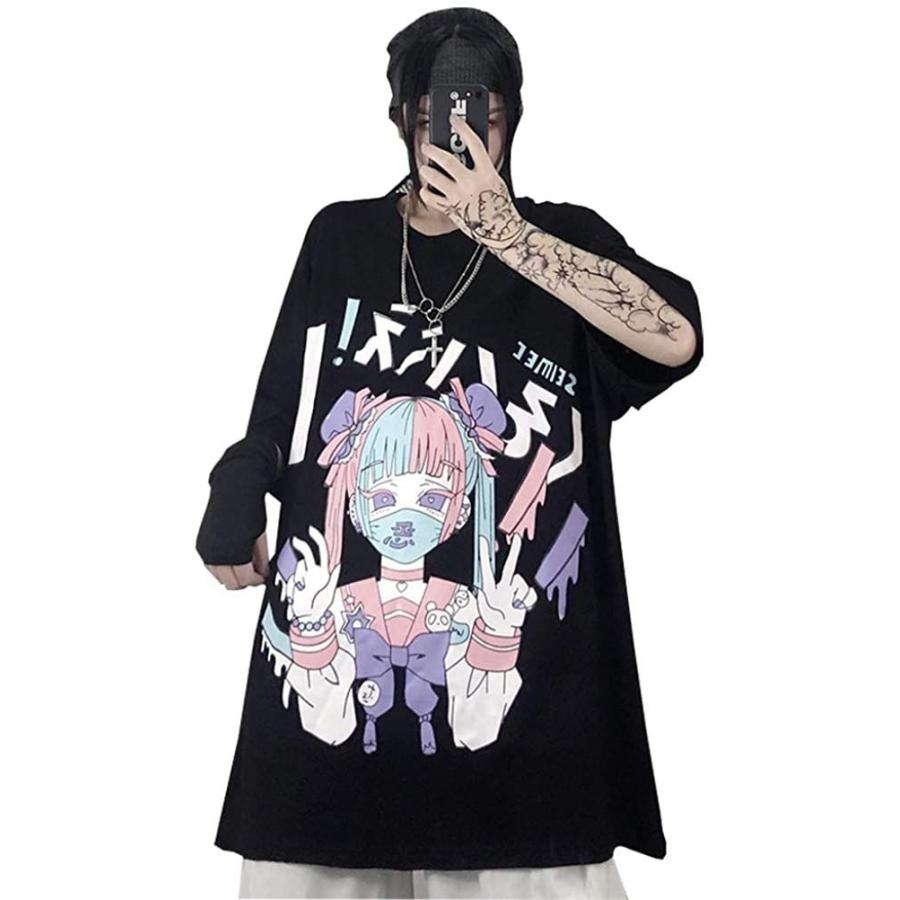 病みかわいい 服 レディース 原宿系 Tシャツ 半袖 韓国 ファッション シャツ トップス 萌え アニメ プリント チュニック 大きいサイズ Mushop 通販 Yahoo ショッピング
