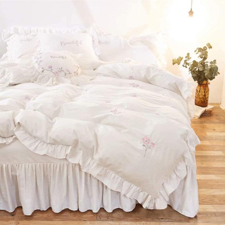 カタログギフトも かわいい おしゃれ 花柄 刺繍 白 ホワイト コットン 綿 シングル 掛け布団カバー3点セット 姫系 爽やか ベッドカ 布団カバー 3サイズ 生活家電
