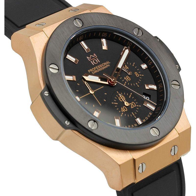 HYAKUICHI 101 腕時計 ウォッチ 100m防水 クロノグラフ 日付表示 ラバーベルト ブラック×ピンクゴールド メンズ 腕時計 ウォッチ 100m防水 クロノグラフ 日付表示 ラバーベルト ブラック×ピンクゴールド メンズ