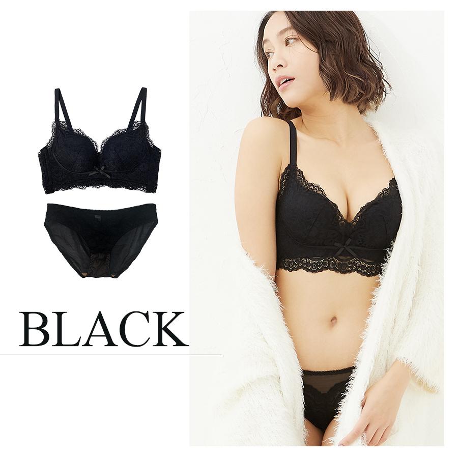 ノンワイヤーブラ　ショーツ　下着セット　シンプル　谷間メイク　ブラック MUDE（ファッション） ノンワイヤーブラ ショーツセット