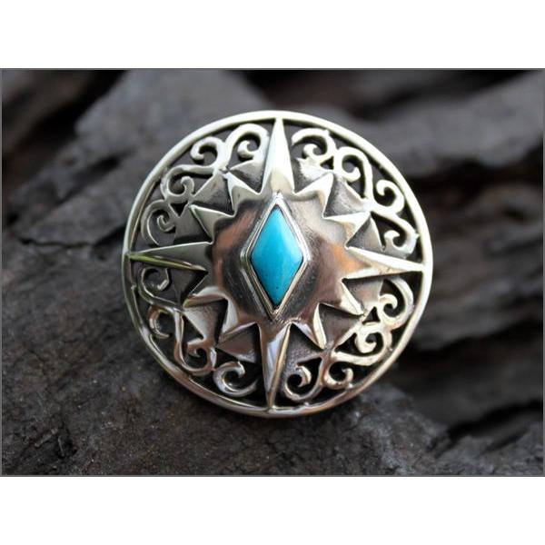 コンチョ ボタン/ネジ式/透かし彫りアリゾナターコイズ/シルバー925 |  | 01