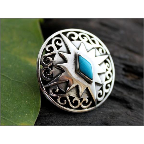コンチョ ボタン/ネジ式/透かし彫りアリゾナターコイズ/シルバー925 |  | 02