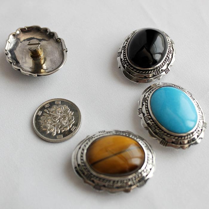 コンチョ ボタン/ネジ式/天然グリーンターコイズ・タイガーアイ/オーバル系/レザークラフト/バイカーズウォレット/コンチョシルバー925 |  | 02