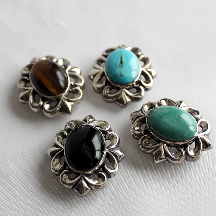 コンチョ ボタン/ネジ式/天然ストーン/透かしユリ重厚/レザークラフト/バイカーズウォレット/コンチョシルバー925 |  | 01