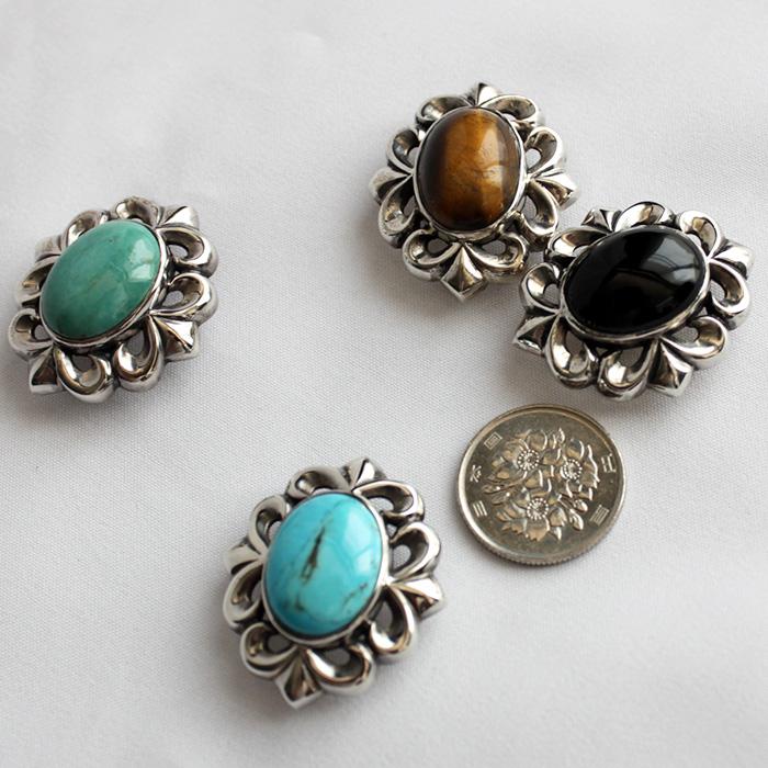 コンチョ ボタン/ネジ式/天然ストーン/透かしユリ重厚/レザークラフト/バイカーズウォレット/コンチョシルバー925 |  | 02