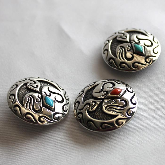 コンチョ ボタン/ネジ式/天然石コンチョ/トライバルクラウド・ミドル/レザークラフト/バイカーズウォレット/コンチョシルバー925 |  | 01