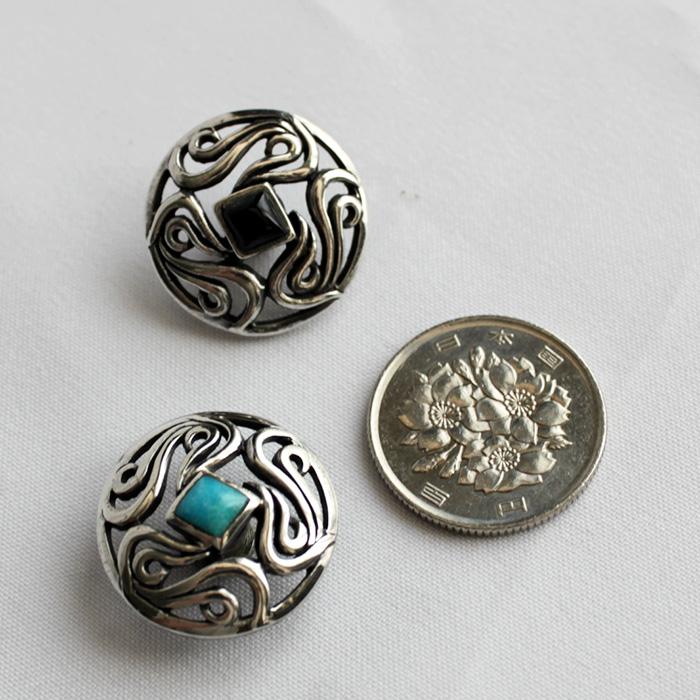 コンチョ ボタン/ネジ式/天然石コンチョ/ブルーターコイズ・オニキス/透かしミニコンチョ/レザークラフト/バイカーズウォレット/コンチョシルバー925 |  | 04