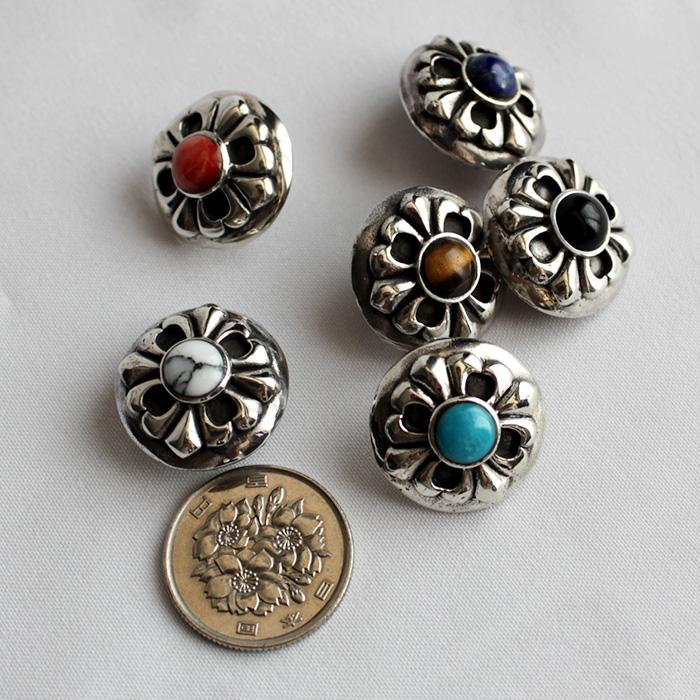 コンチョ ボタン/ネジ式/天然石コンチョ/ラピスラズリ・ブルーターコイズ・オニキス/ユリ型ミニコンチョ/レザークラフト/コンチョシルバー925 |  | 01