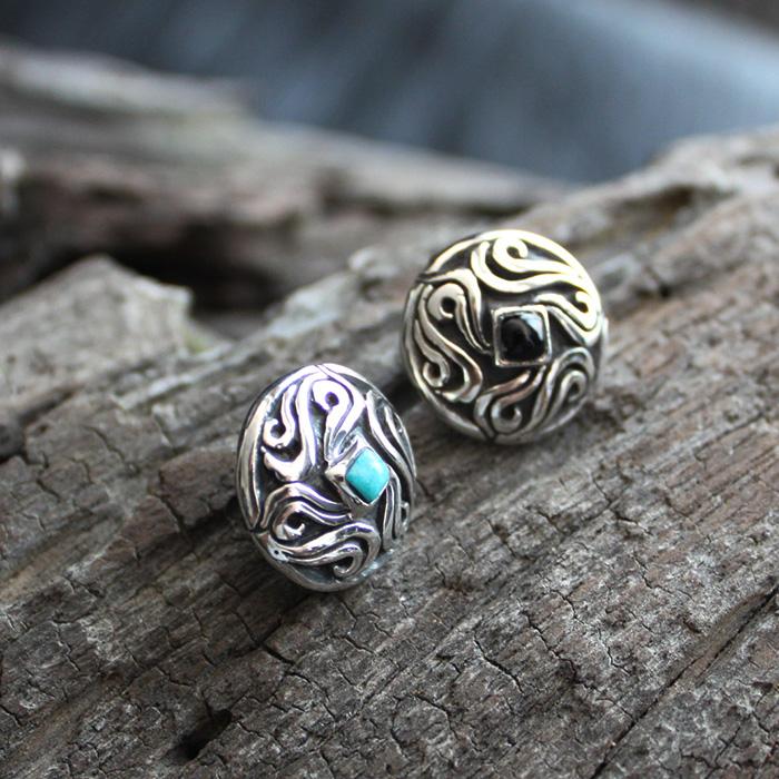 コンチョ ボタン/ネジ式/天然石コンチョ/ブルーターコイズ石/透かしミニコンチョ/レザークラフト/コンチョシルバー925 |  | 01