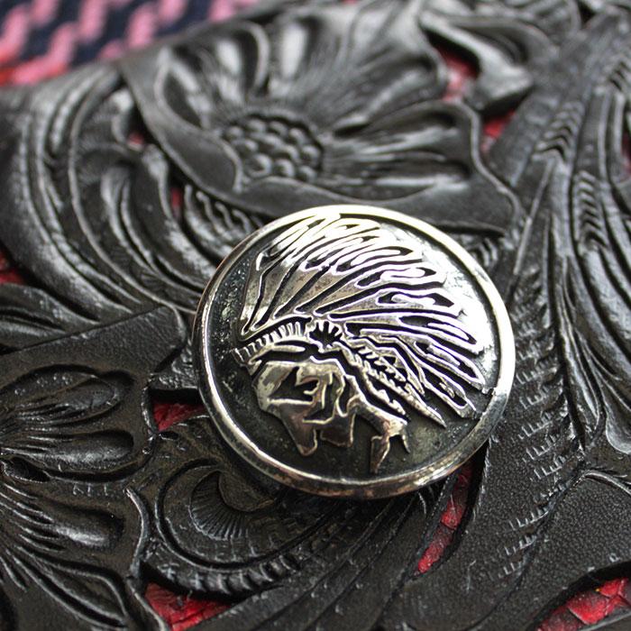 コンチョ ボタン シルバー925/ネジ式/インディアン彫金/ミドルサイズ/レザークラフト/バイカーズウォレット |  | 01