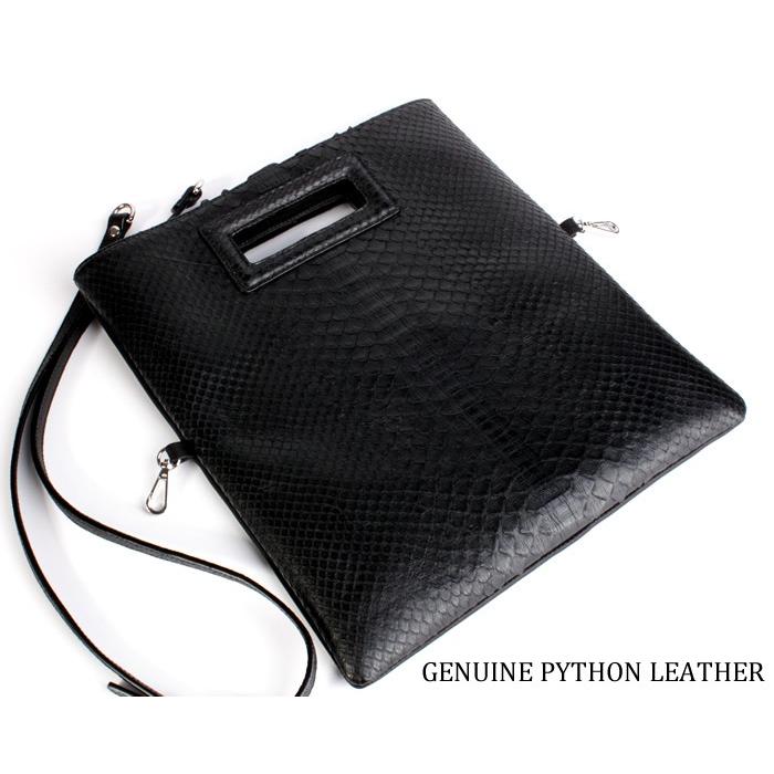 クラッチバッグ/レディースバッグ/パイソン本革・ブラック/ショルダーベルト付 |  | 02