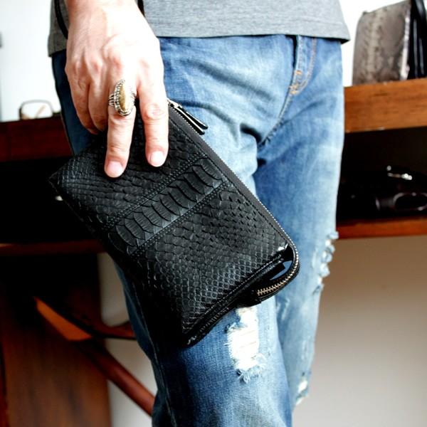 セカンドバッグ・ウォレットバッグ/本革パイソンレザー/ブラック・ナチュラル |  | 02