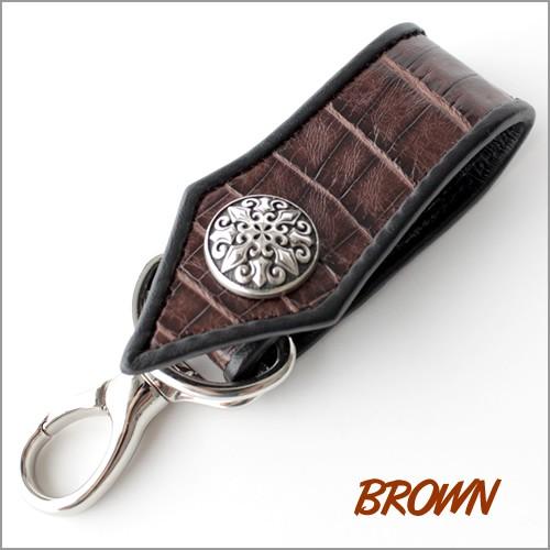 全クロコ 本革 コンチョ ベルトループ キーホルダー Gravy Leather キーホルダー ベルトループ クロコダイル革 送料無料 / レザー