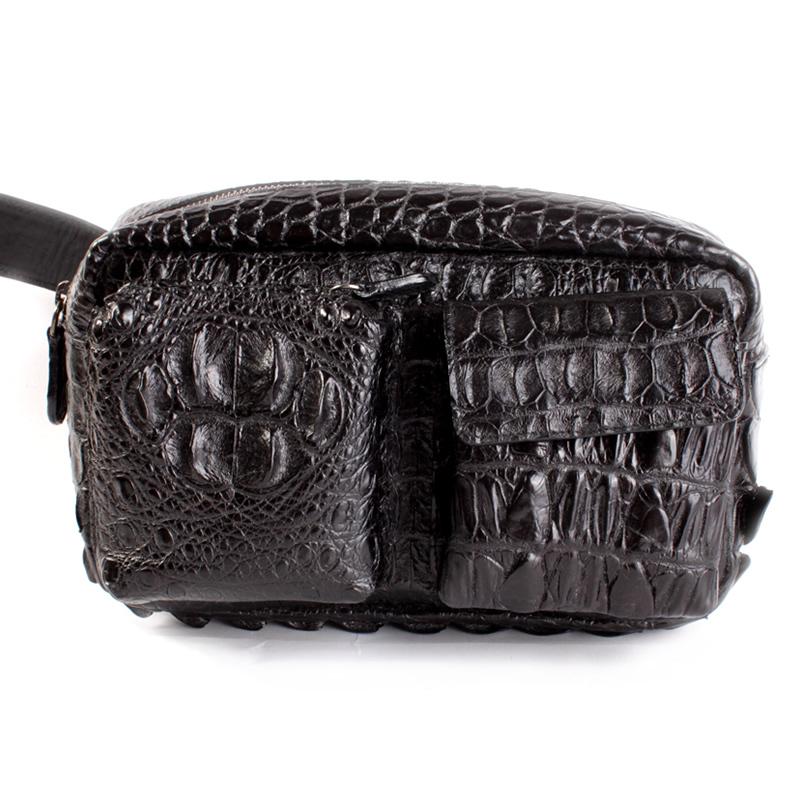 クロコダイル本革ブラックボディーバッグ クロコダイルレザー・本革メンズバッグ/クラウンクロコ/ボディバッグ
