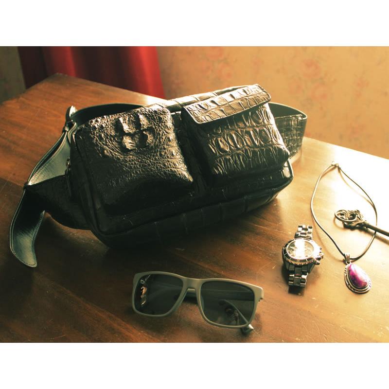 クロコダイル・本革メンズバッグ/クラウンクロコ/ボディバッグ・ウエストバッグ/ブラック/40代 50代 |  | 09