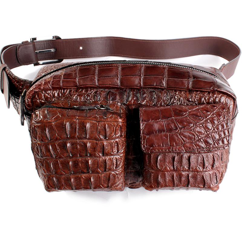 クロコダイルボディバッグ・本革メンズバッグ/クラウンクロコ/ウエストバッグ/ブラウン | 