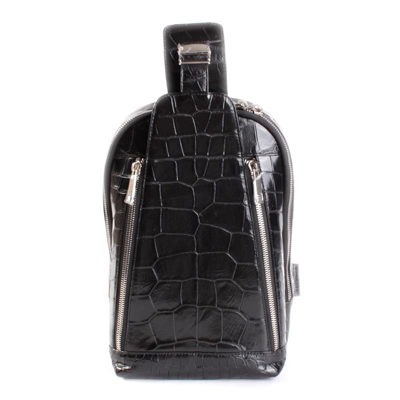 クロコダイルレザー・本革メンズバッグ/ショルダーバッグ/ボディバッグ・縦バッグ/ブラック | 