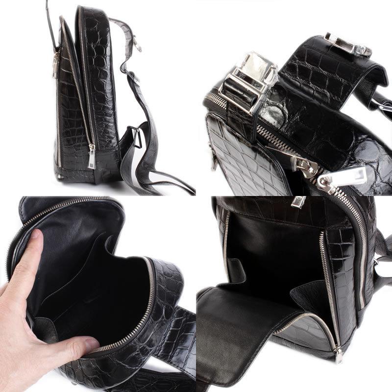 クロコダイルレザー・本革メンズバッグ/ショルダーバッグ/ボディバッグ・縦バッグ/ブラック |  | 03