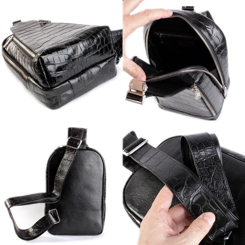 クロコダイルレザー・本革メンズバッグ/ショルダーバッグ/ボディバッグ・縦バッグ/ブラック |  | 04