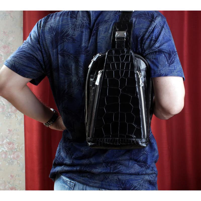 クロコダイルレザー・本革メンズバッグ/ショルダーバッグ/ボディバッグ・縦バッグ/ブラック |  | 06