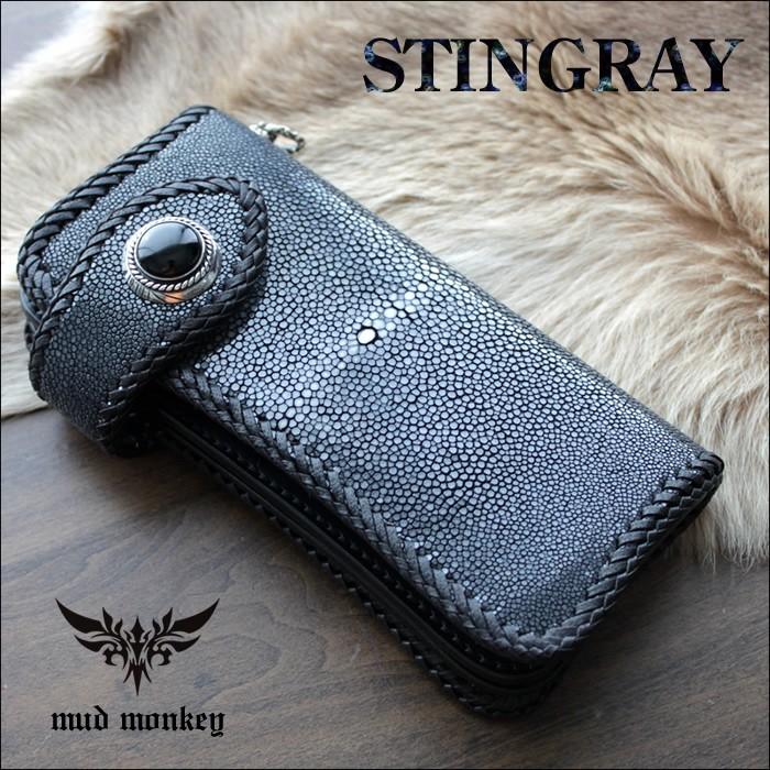 バイカーズウォレット 長財布 スティングレイ長財布 メンズ レース編み/サークルオニキスシルバーコンチョ | 