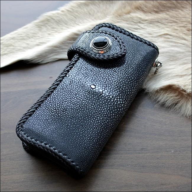 バイカーズウォレット 長財布 スティングレイ長財布 メンズ レース編み/サークルオニキスシルバーコンチョ |  | 01