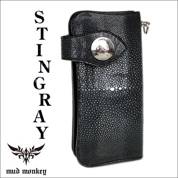 【美品】バイカーズウォレット　黒レザー 長財布 コンチョ　コイン付き　本革 バイカーズウォレット 栃木レザー ヌメ革黒 長財布 ライダース