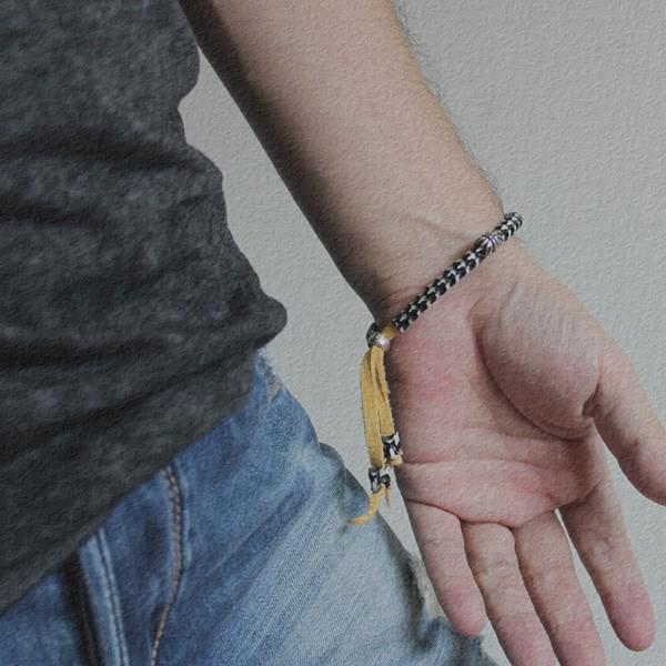 パイソンボーン・鹿紐ブレスレットBRASS/マーブル/ホワイト/ブラック |  | 05