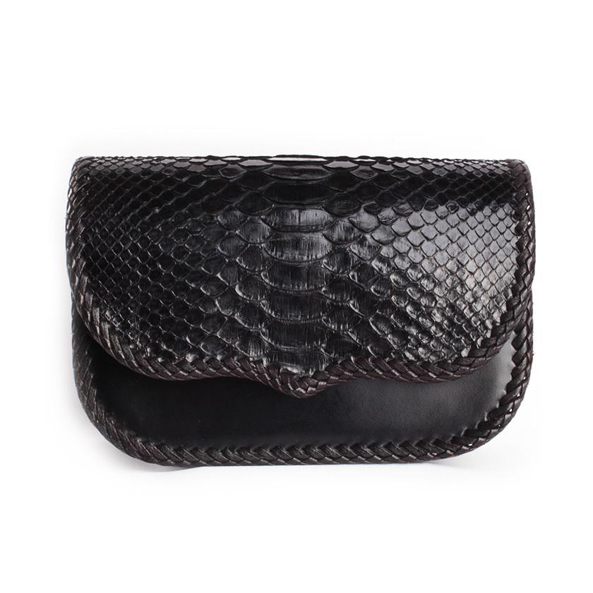 ウエストポーチ / ウエストバッグ パイソンブラック サドルレザーベース BUDDY | 