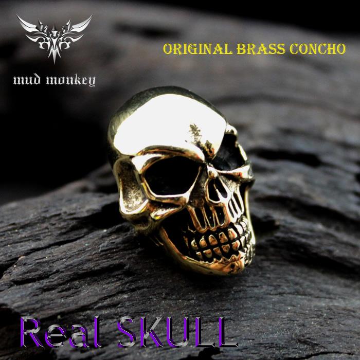 コンチョ ボタン/ネジ式/リアルスカル/レザークラフト/バイカーズウォレット/コンチョ真鍮ブラス | 