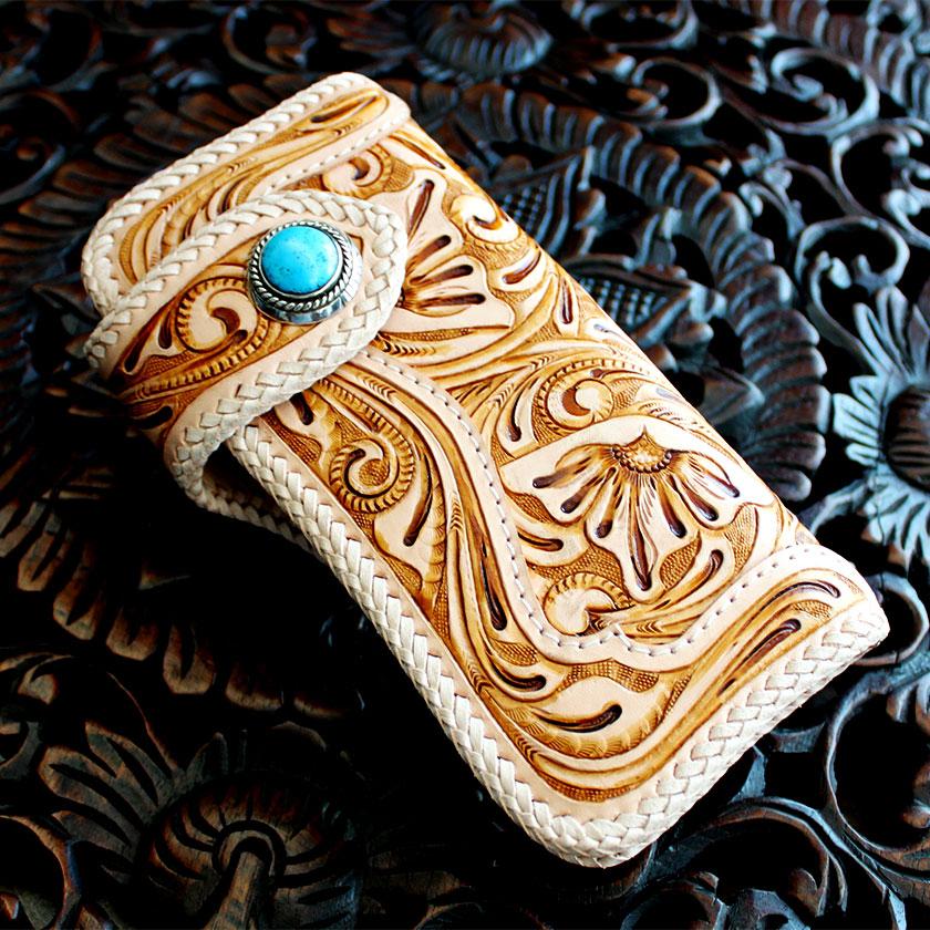 長財布　レザーカービング　ロングウォレット　ライダース バイカーズウォレット 長財布 カービングウォレット 革財布