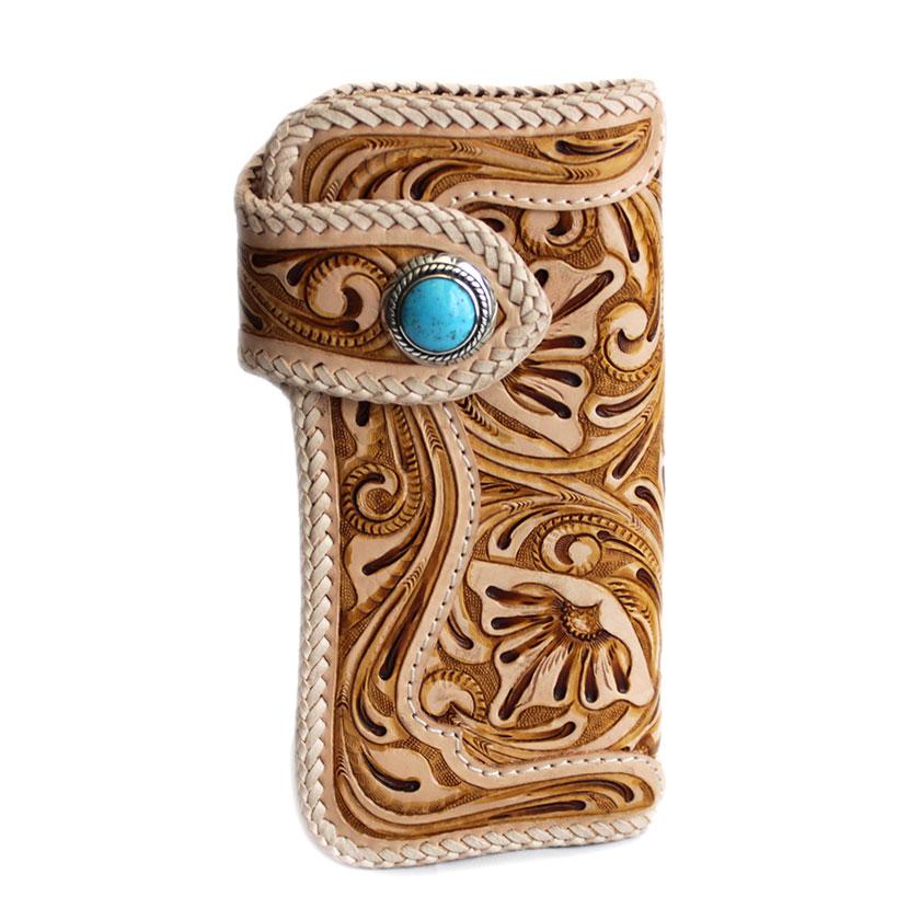 バイカーズウォレット 長財布 カービングウォレット 革財布 ライダースロング コンチョターコイズサークル |  | 02