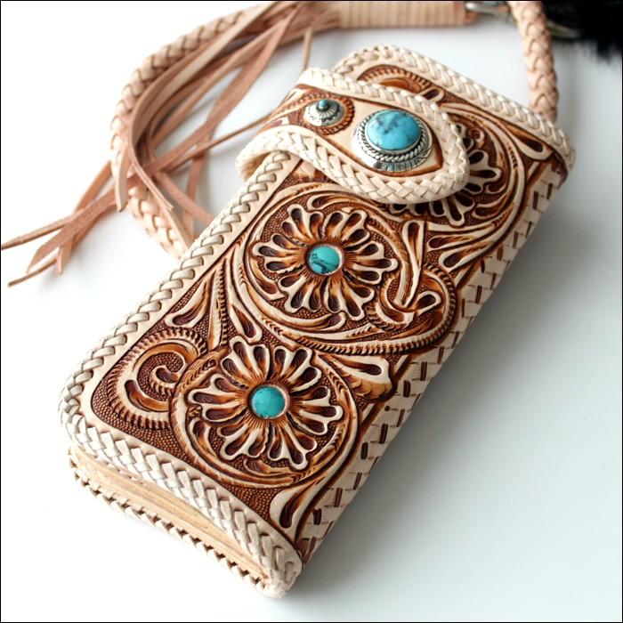 バイカーズウォレット 長財布 カービング ウォレット 革財布