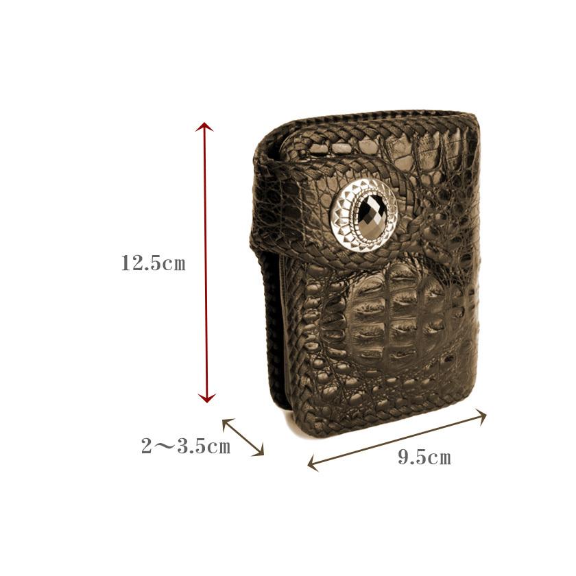 二つ折り財布 ワニ革カイマンクラウンブラック ショートウォレット