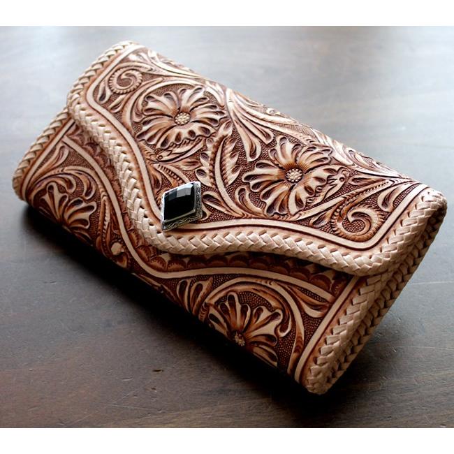 ウォレットバッグ/カービングウォレット/総手彫りフローラルジャバラ/ダイヤカットオニキスコンチョ |  | 04