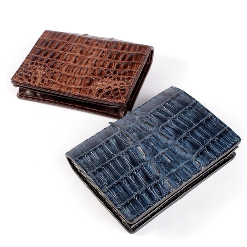 カードケース 名刺入れ/メンズ/ワニ革カイマンレザー/ブルー/ブラウン | 