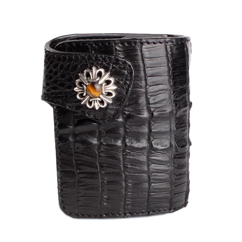 二つ折り財布 ワニ革カイマン背面ブラック ショートウォレット/コンチョユリタイガーアイ バイカーズウォレット |  | 02